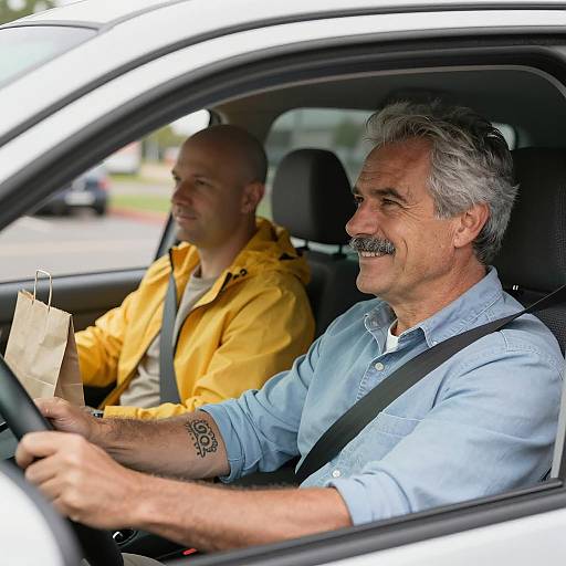 Two Men in a Car on a Sunny Day
