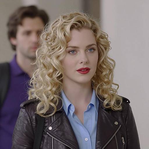 Stylish Woman with Leather Jacket and Blur