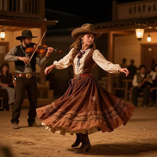 Western Girl Dancing in Frontier Town