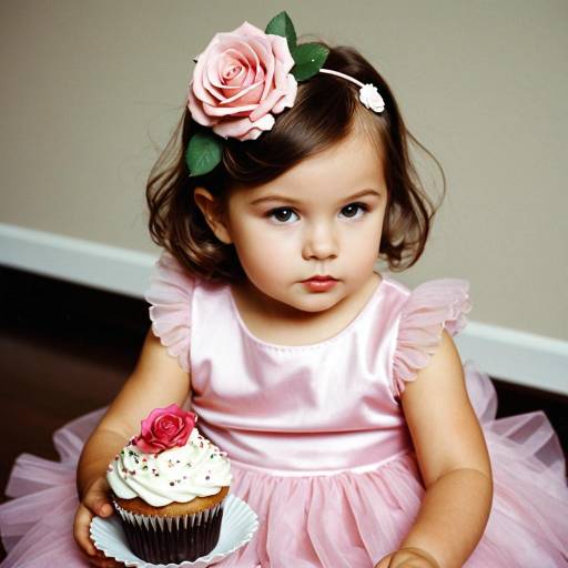 Toddler Girl in Pink Dress Holding Cupcake