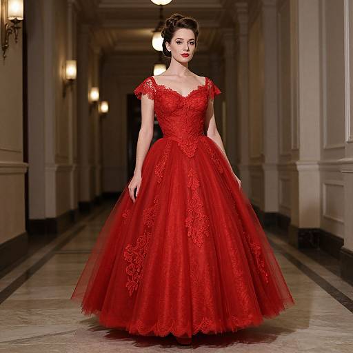 1950s Glamour Woman in Red Gown