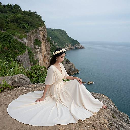 Graceful Woman on Coastal Cliffside