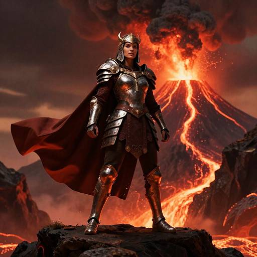 Warrior Queen with Erupting Volcano