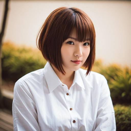 Young Woman in White Shirt with Short Brown Hair