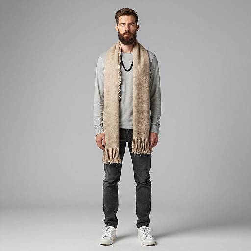 Bearded Man in Casual Outfit with Beige Scarf