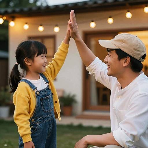 Father and Daughter High-Five Outdoors