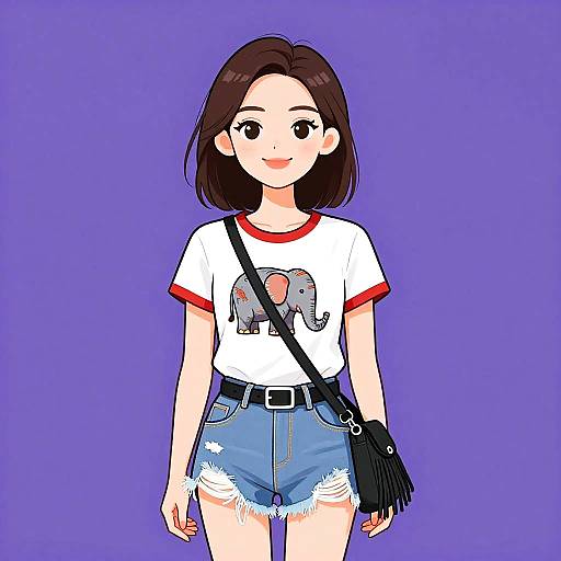 Smiling Woman in Casual Elephant Tee