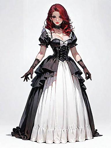 Gothic Lolita Woman in Burgundy and Black Corset Dress