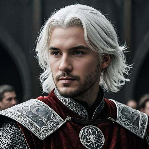 Man in Detailed Medieval Armor with White Hair