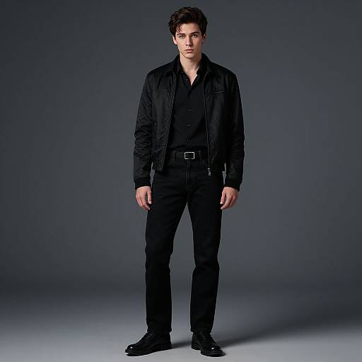 Realistic Male in Black Denim Outfit