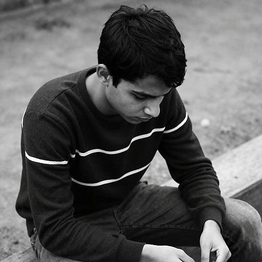 Thoughtful young man in black and white