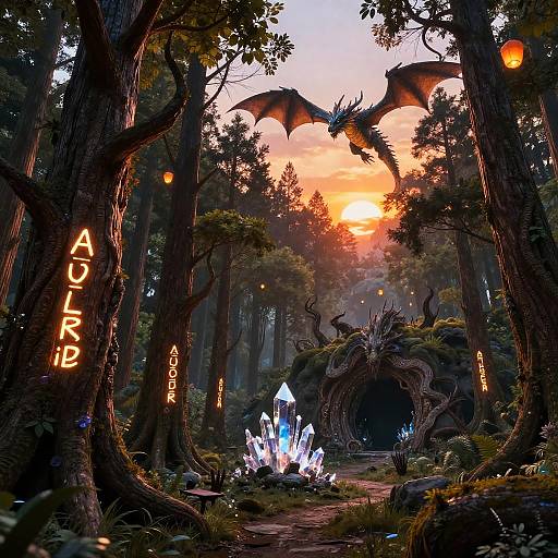 Enchanted Forest with Soaring Dragon