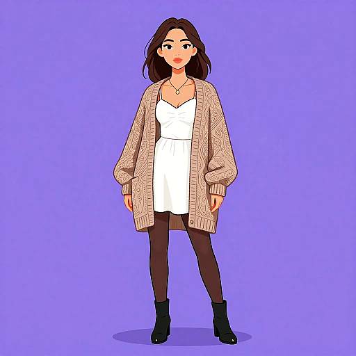 Boho-Chic Woman in Taupe Cardigan