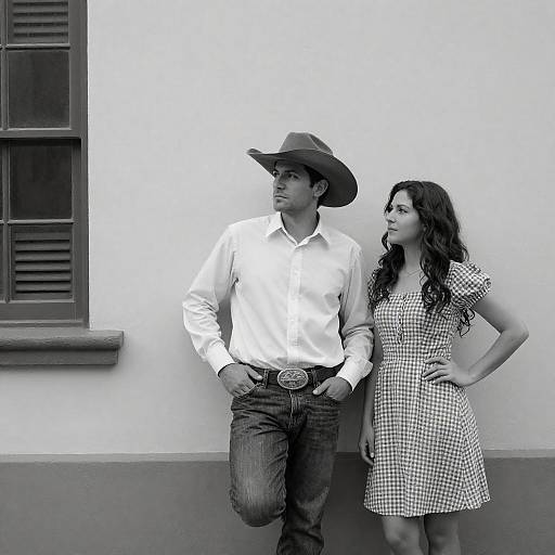 Black-and-White Cowboy Couple Beside Window