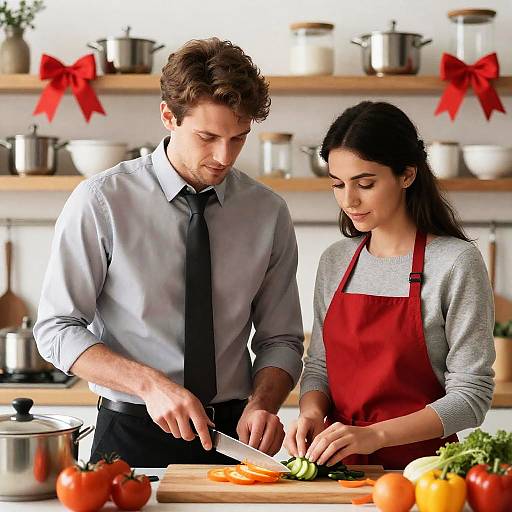 Couple Cooking Together in Cozy Kitchen