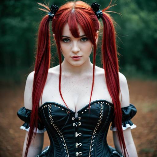 Red Haired Woman in Gothic Corset with Twintails