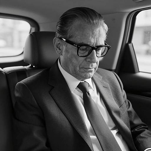 Middle-Aged Man in Suit Sitting in Car