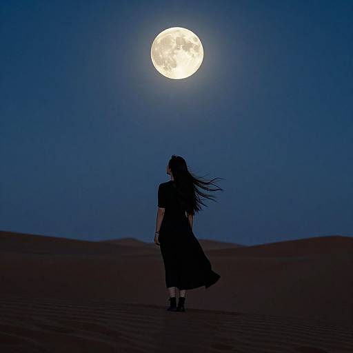 Silhouetted Figure Under Desert Moon
