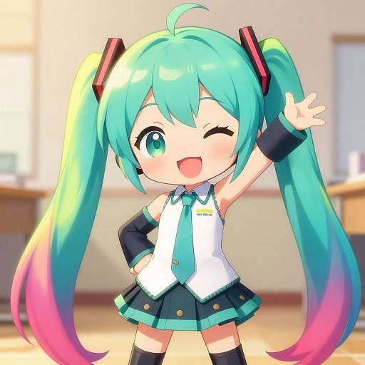 Colorful Chibi Schoolgirl in Twin Tails