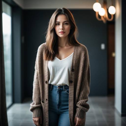 Young Woman in Oversized Cardigan Indoors
