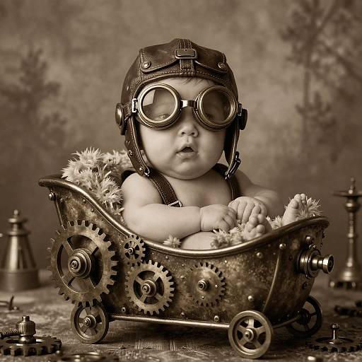 Steampunk Baby in Mechanical Cradle