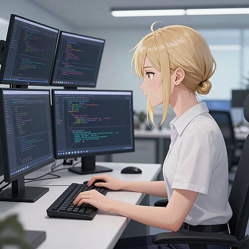 Anime Smart Blonde Programmer