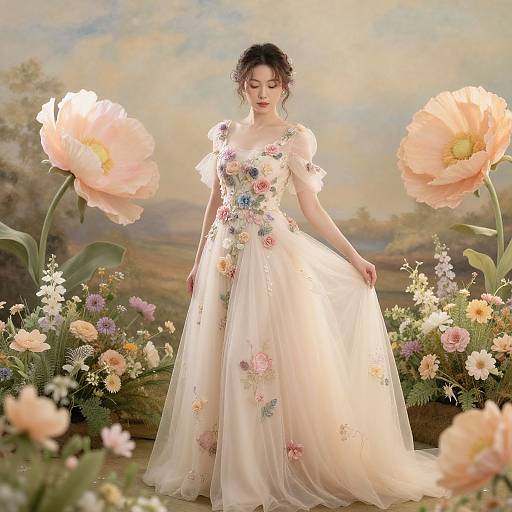 Romantic Woman in Floral Fantasy