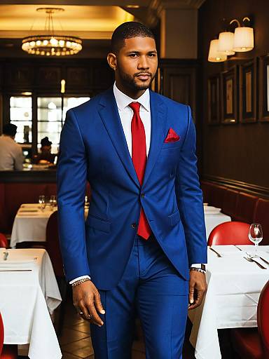 Man in Blue Suit at Restaurant