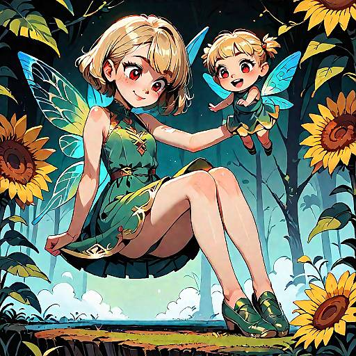 Blonde Fairy and Mini Fairy in Enchanted Forest