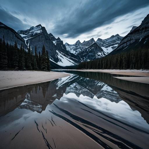 Banff National Park Mountains Reflection at Dusk