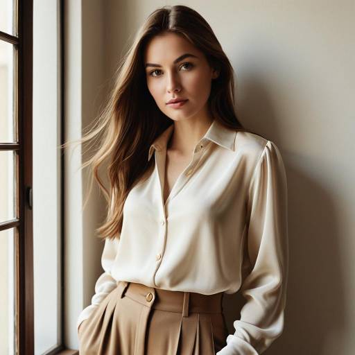 Portrait of woman in cream silk blouse