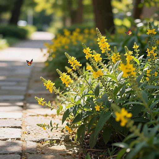 Verbena Blooms Along Sunlit Pathway