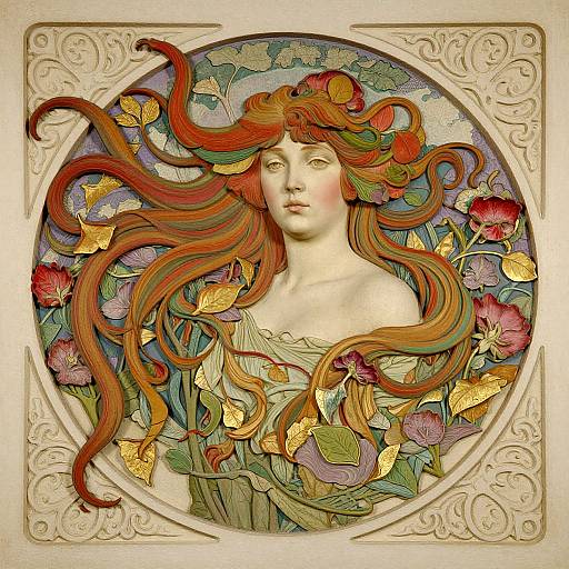 Art Nouveau Woman in Floral Relief