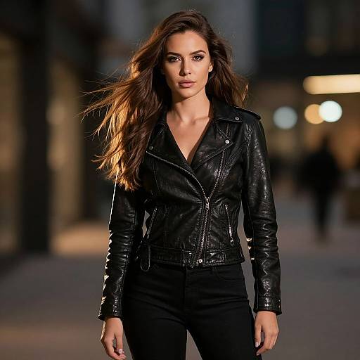 Confident Woman in Urban Leather Style