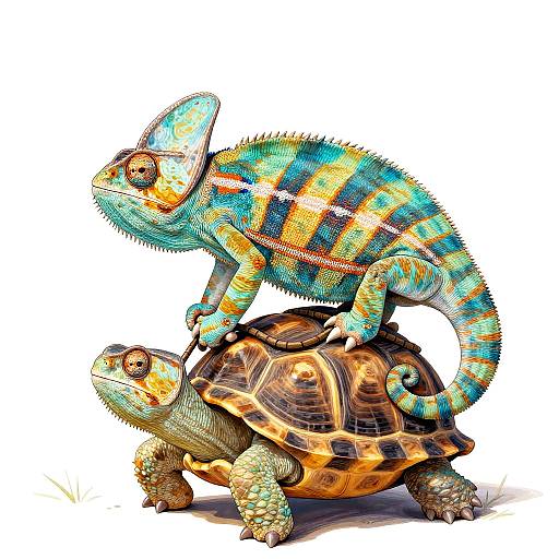 Chameleon Riding Turtle with Saddle