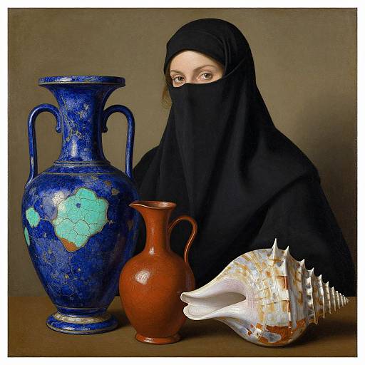 Woman with Niqab and Ancient Vessels