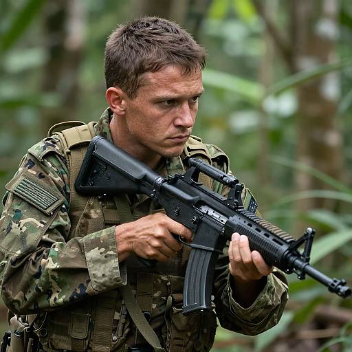 Photorealistic Soldier in Jungle Camouflage