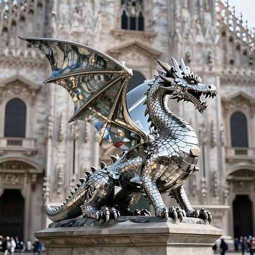 Metallic Dragon Statue with Mirrored Scales