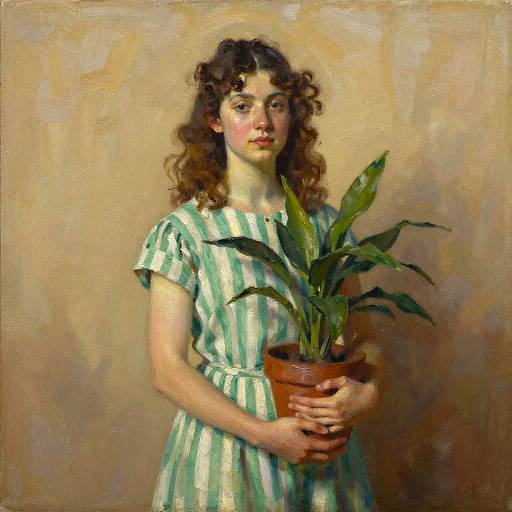Realistic Portrait of Woman with Plant