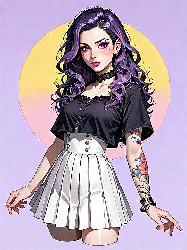 Stylish Woman with Purple Hair and Tattoo