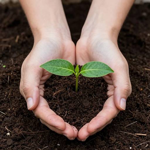 Hands Cradling Green Seedling Growth