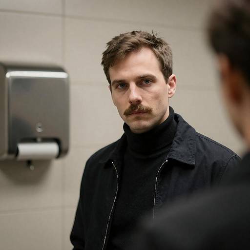 Serious Portrait of a Mustached Man