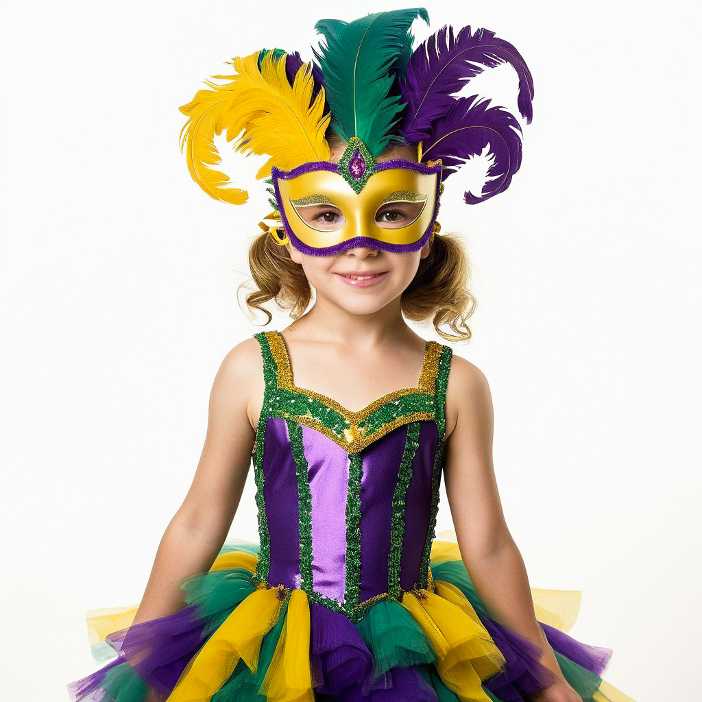 Delighted Young Girl in Mardi Gras Mask