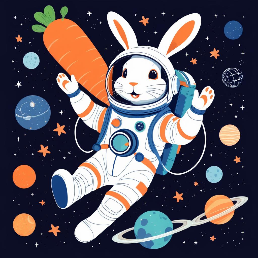 Astronaut Rabbit in Outer Space Adventure