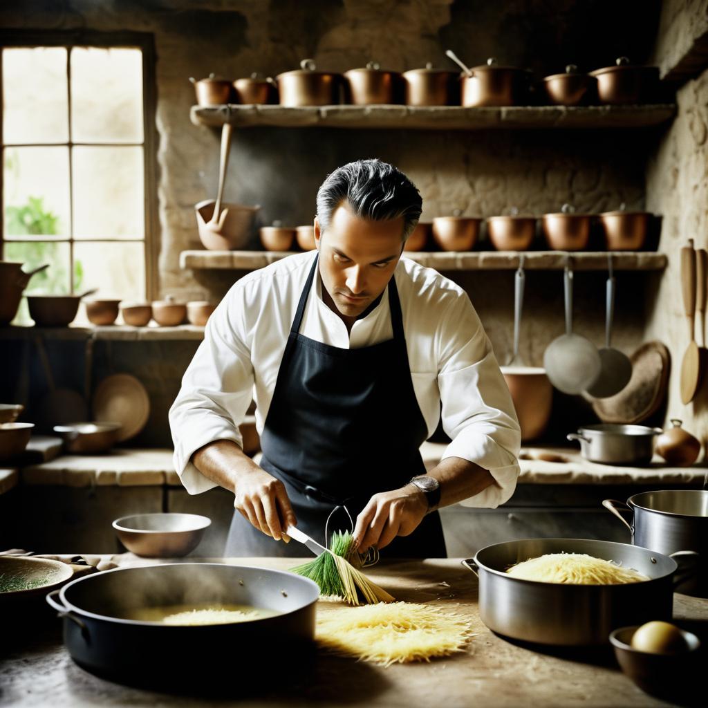 Artistic Chef Portrait in Rustic Kitchen