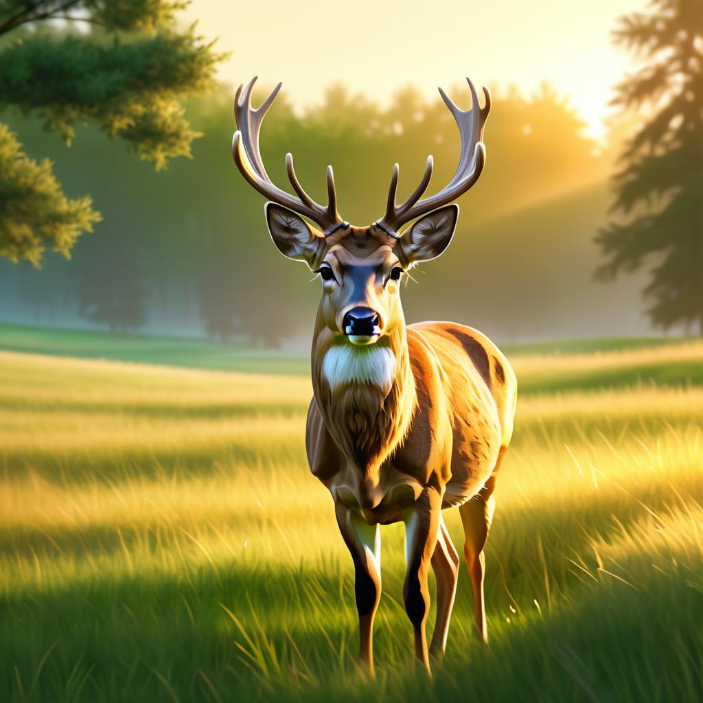 Serene Deer in Golden Hour Meadow