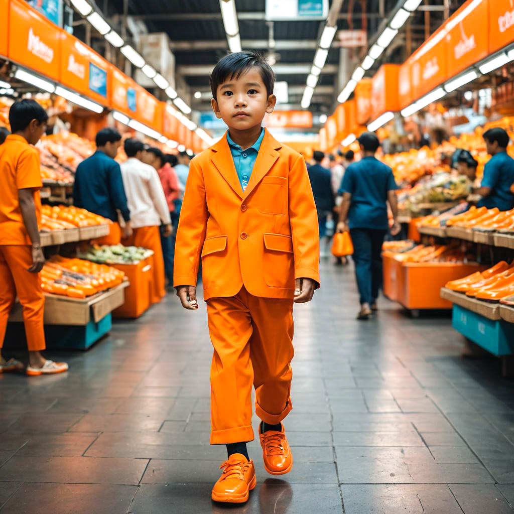 Confident Boy in Electric Orange Shoes