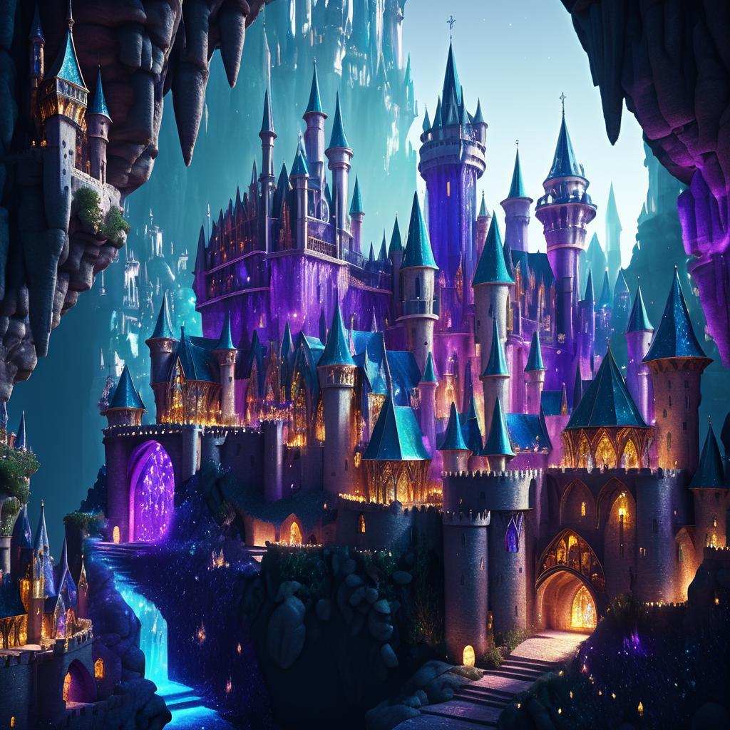 Glimmering Crystal Village in a Cave