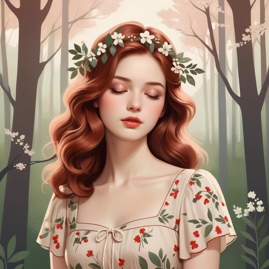 Whimsical Illustration of Serene Woman