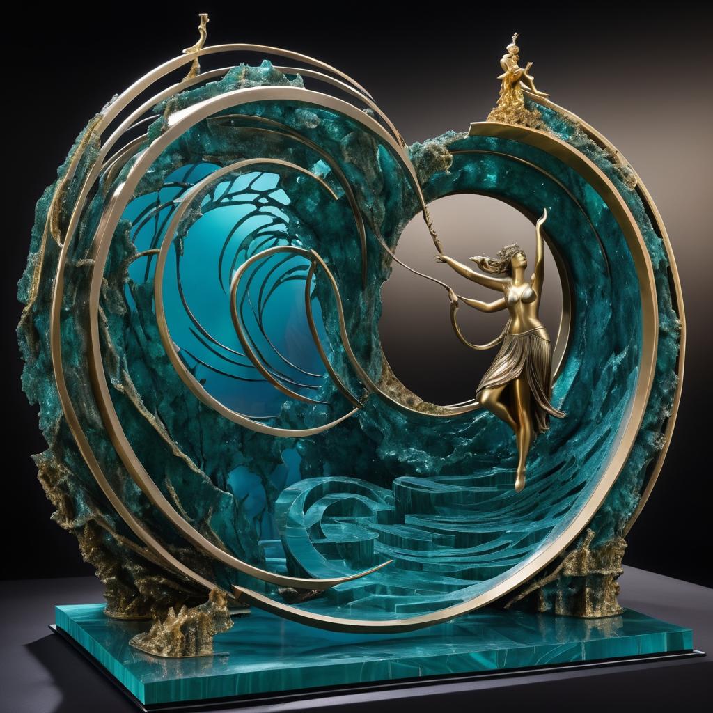 Surreal Labyrinth Sculpture in Bronze and Glass